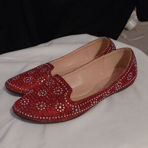 Elegant Red Rhinestone Women's Loafers